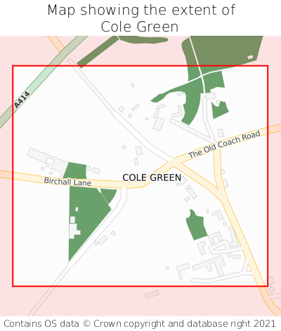 Map showing extent of Cole Green as bounding box