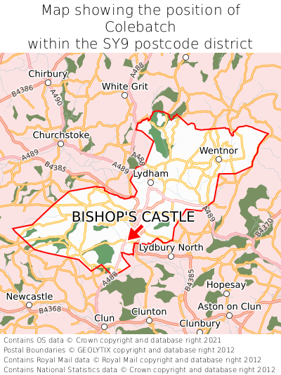 Map showing location of Colebatch within SY9