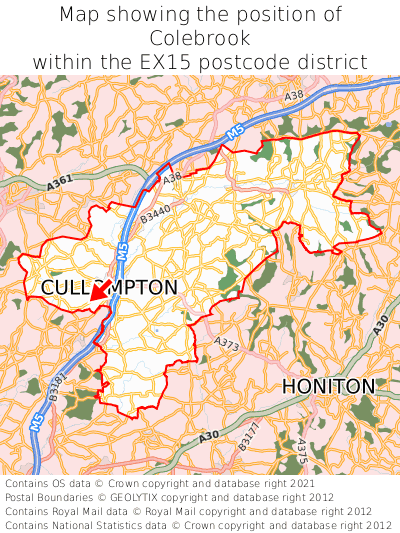 Map showing location of Colebrook within EX15
