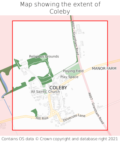 Map showing extent of Coleby as bounding box