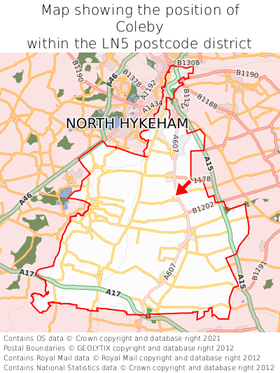 Map showing location of Coleby within LN5