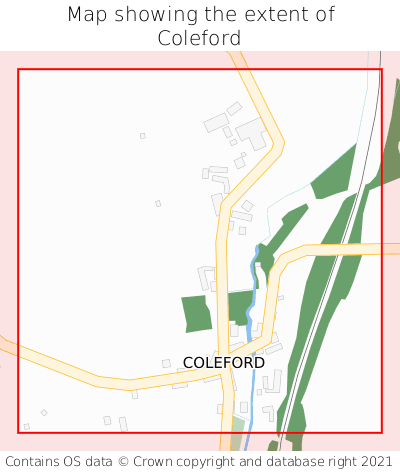 Map showing extent of Coleford as bounding box