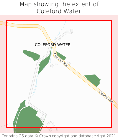 Map showing extent of Coleford Water as bounding box