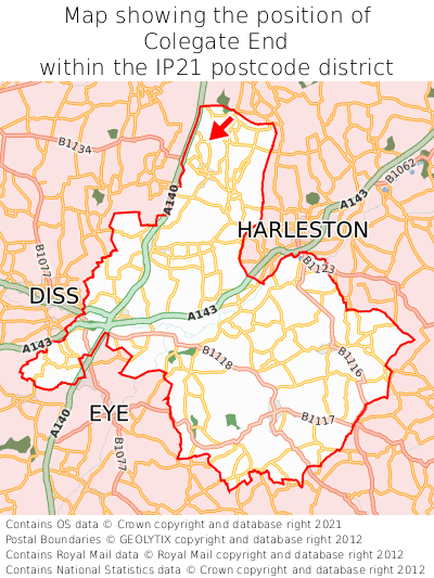 Map showing location of Colegate End within IP21