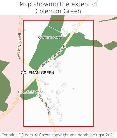 Map showing extent of Coleman Green as bounding box