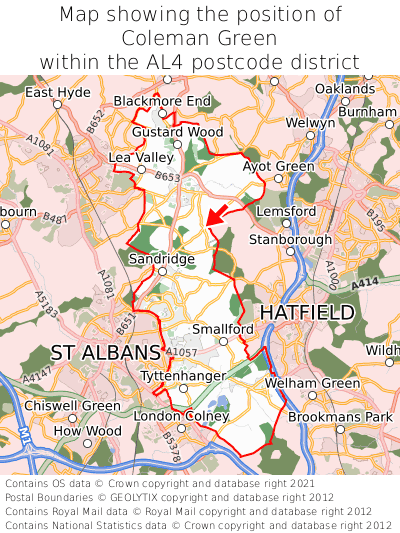Map showing location of Coleman Green within AL4