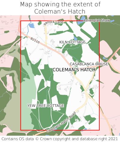 Map showing extent of Coleman's Hatch as bounding box