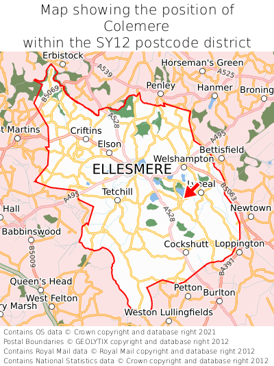 Map showing location of Colemere within SY12