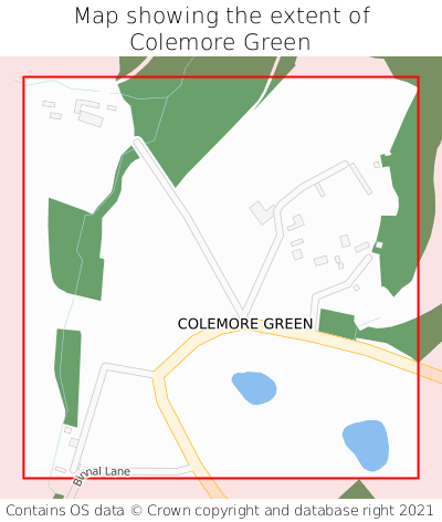 Map showing extent of Colemore Green as bounding box