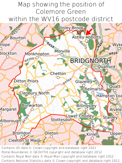 Map showing location of Colemore Green within WV16