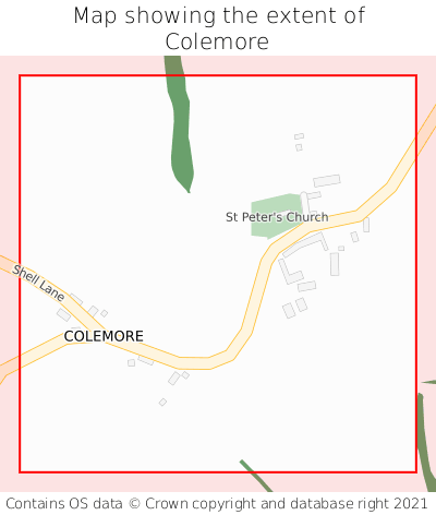 Map showing extent of Colemore as bounding box