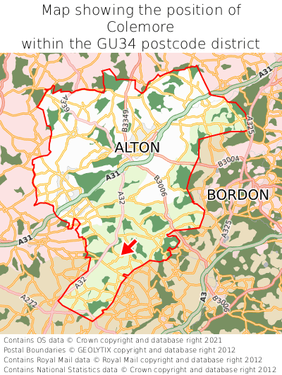 Map showing location of Colemore within GU34