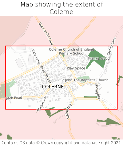 Map showing extent of Colerne as bounding box