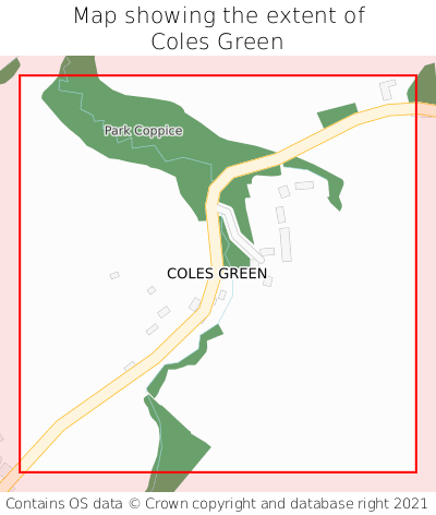Map showing extent of Coles Green as bounding box