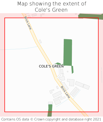 Map showing extent of Cole's Green as bounding box