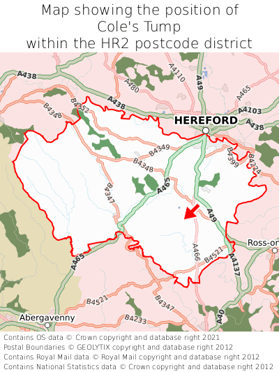 Map showing location of Cole's Tump within HR2