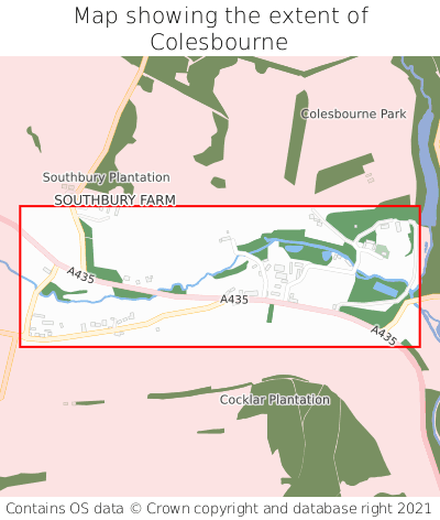 Map showing extent of Colesbourne as bounding box