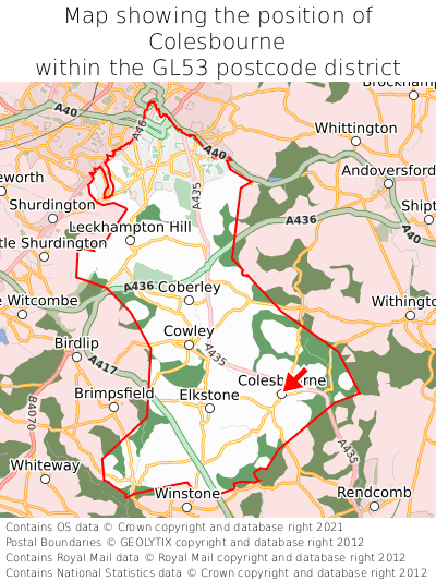 Map showing location of Colesbourne within GL53