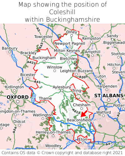 Map showing location of Coleshill within Buckinghamshire