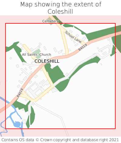 Map showing extent of Coleshill as bounding box