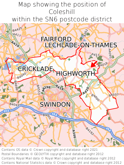 Map showing location of Coleshill within SN6
