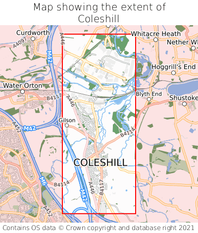 Map showing extent of Coleshill as bounding box