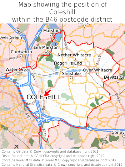 Map showing location of Coleshill within B46