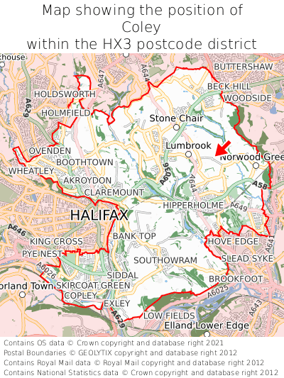 Map showing location of Coley within HX3