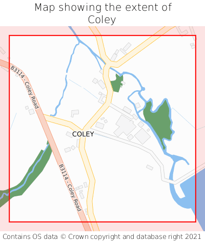 Map showing extent of Coley as bounding box