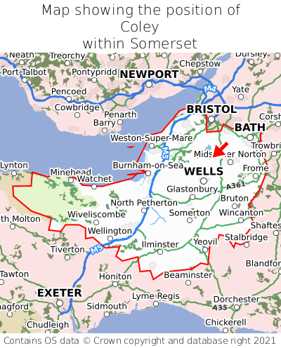 Map showing location of Coley within Somerset