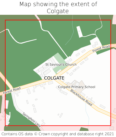 Map showing extent of Colgate as bounding box