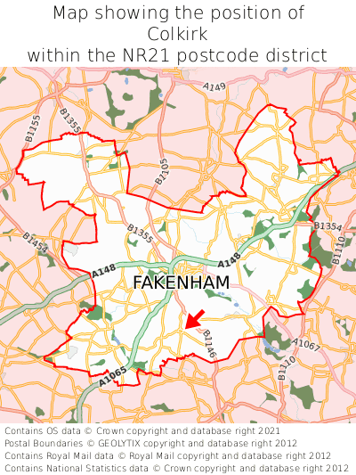 Map showing location of Colkirk within NR21
