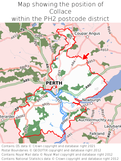 Map showing location of Collace within PH2