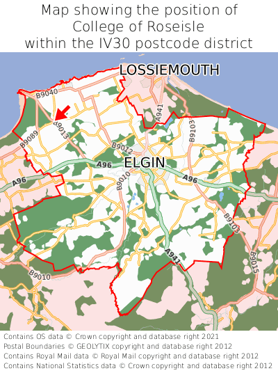 Map showing location of College of Roseisle within IV30