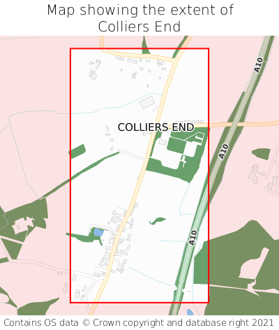 Map showing extent of Colliers End as bounding box