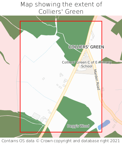 Map showing extent of Colliers' Green as bounding box
