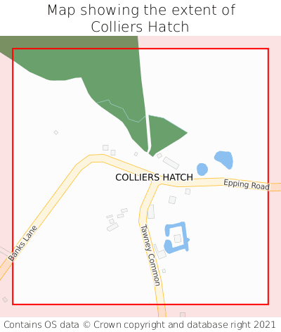 Map showing extent of Colliers Hatch as bounding box