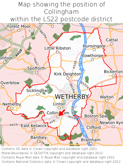 Map showing location of Collingham within LS22
