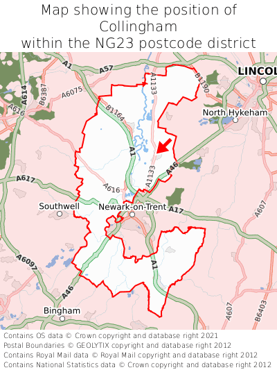 Map showing location of Collingham within NG23