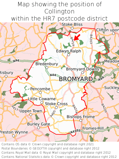 Map showing location of Collington within HR7