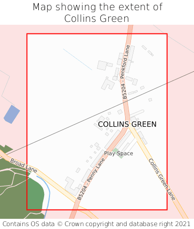 Map showing extent of Collins Green as bounding box