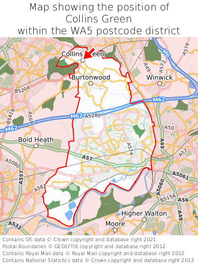 Map showing location of Collins Green within WA5