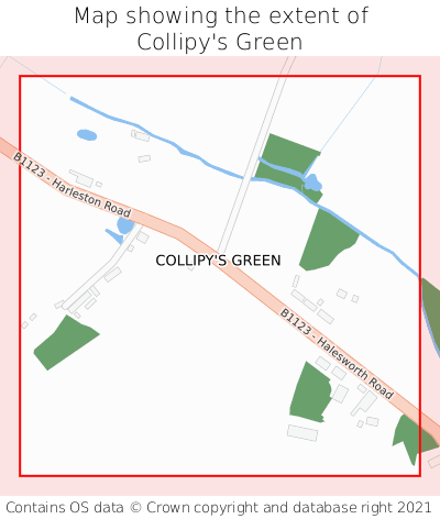 Map showing extent of Collipy's Green as bounding box