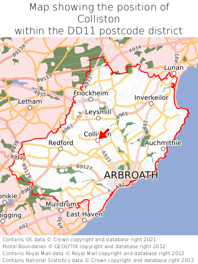 Map showing location of Colliston within DD11