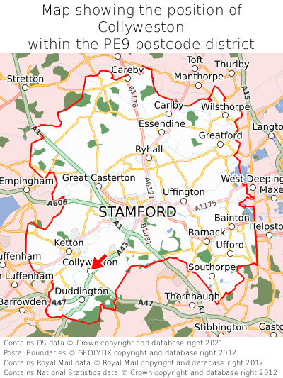 Map showing location of Collyweston within PE9