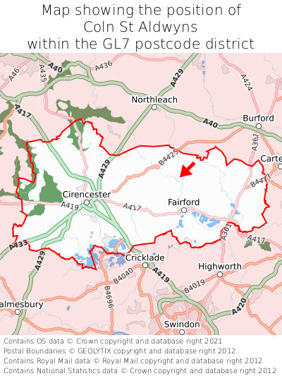 Map showing location of Coln St Aldwyns within GL7