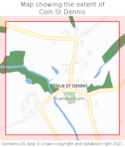 Map showing extent of Coln St Dennis as bounding box