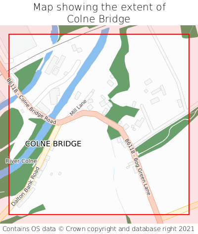 Map showing extent of Colne Bridge as bounding box