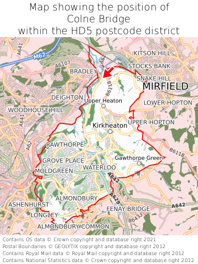 Map showing location of Colne Bridge within HD5