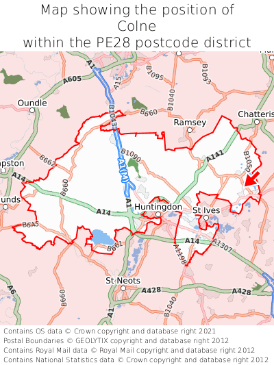 Map showing location of Colne within PE28